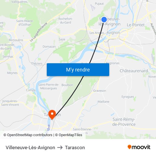 Villeneuve-Lès-Avignon to Tarascon map