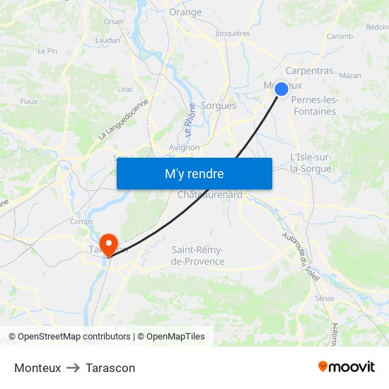 Monteux to Tarascon map