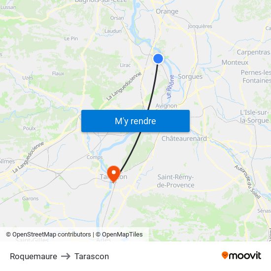 Roquemaure to Tarascon map