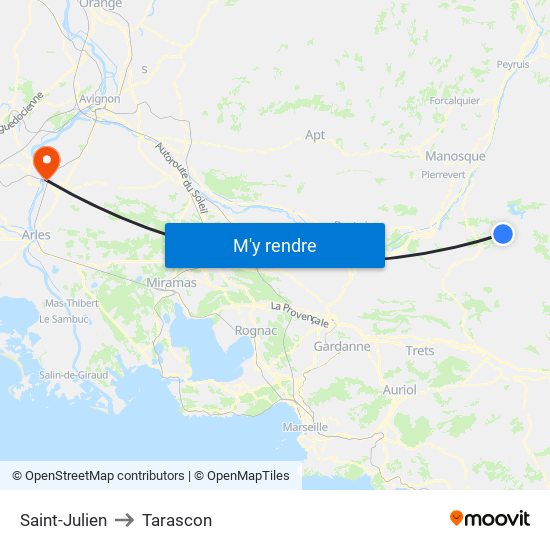 Saint-Julien to Tarascon map