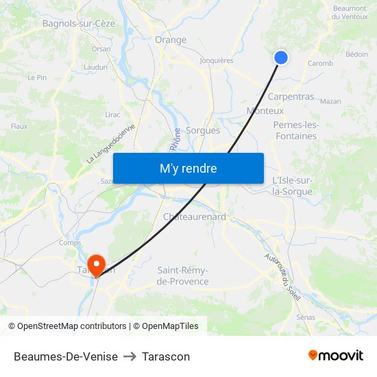 Beaumes-De-Venise to Tarascon map