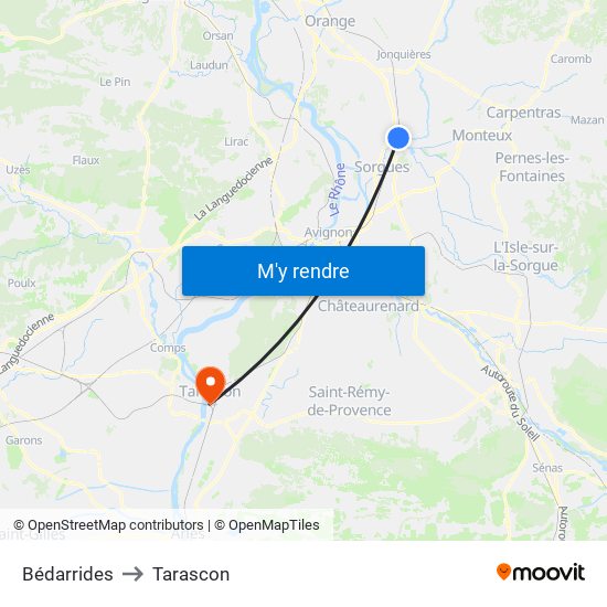 Bédarrides to Tarascon map