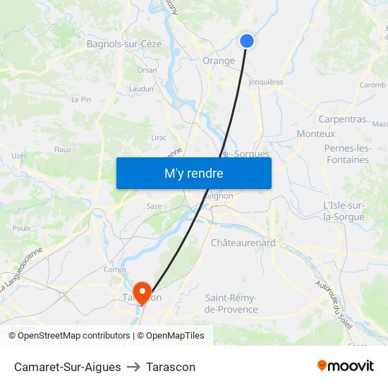 Camaret-Sur-Aigues to Tarascon map