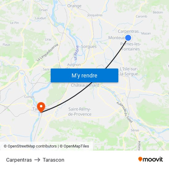 Carpentras to Tarascon map