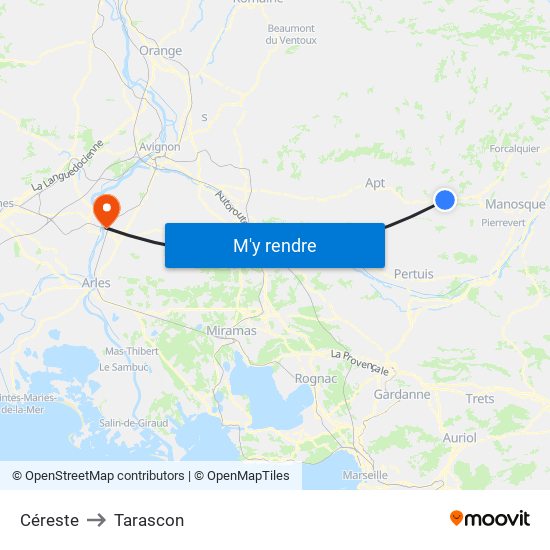 Céreste to Tarascon map