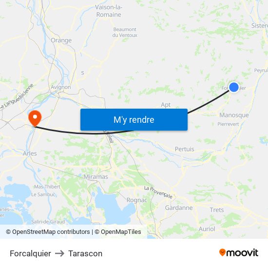 Forcalquier to Tarascon map