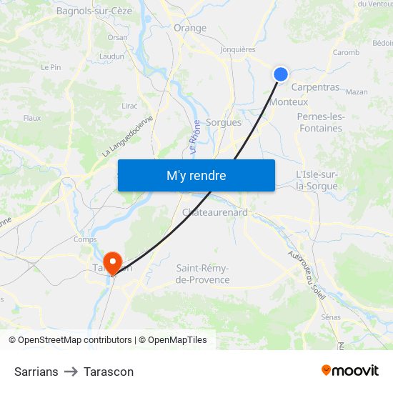 Sarrians to Tarascon map