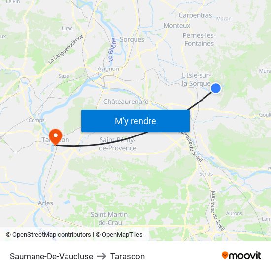 Saumane-De-Vaucluse to Tarascon map