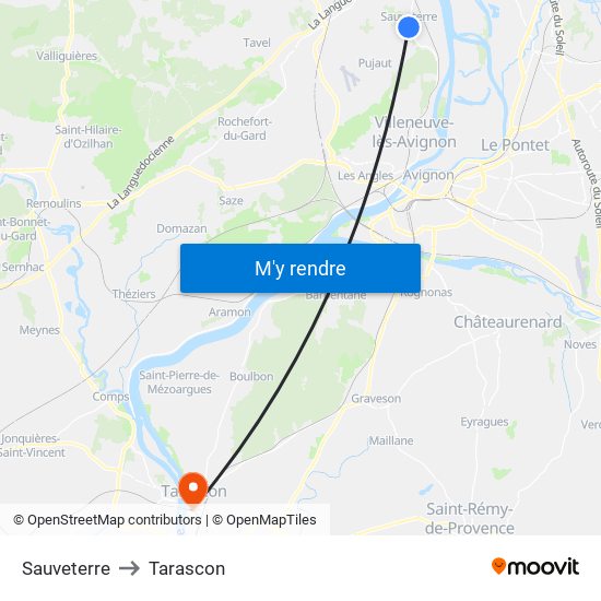 Sauveterre to Tarascon map