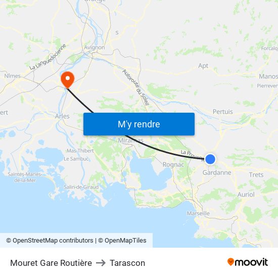 Mouret Gare Routière to Tarascon map