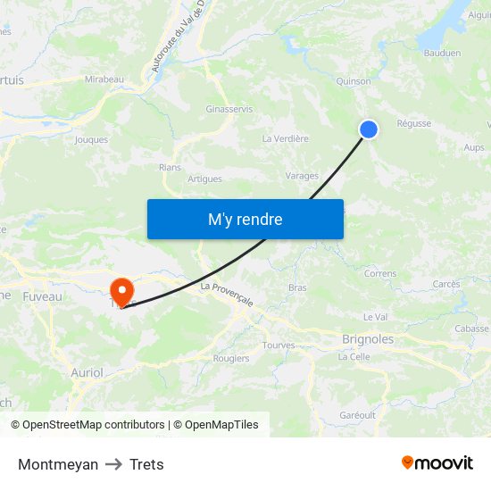 Montmeyan to Trets map