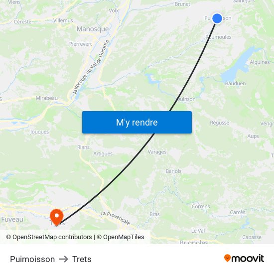 Puimoisson to Trets map