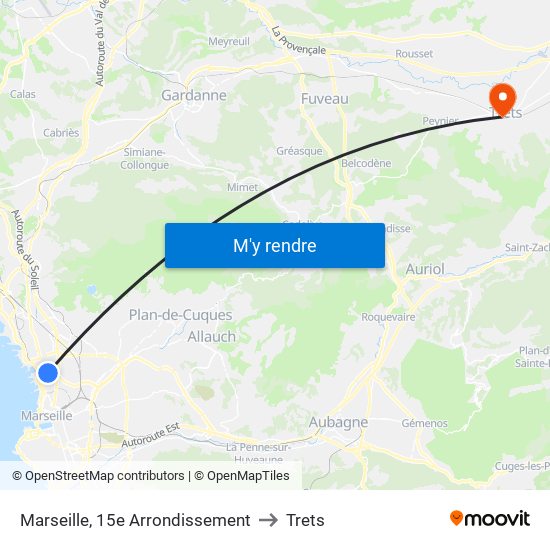 Marseille, 15e Arrondissement to Trets map