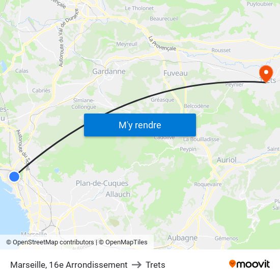 Marseille, 16e Arrondissement to Trets map