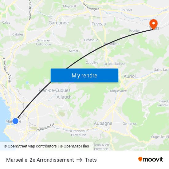 Marseille, 2e Arrondissement to Trets map