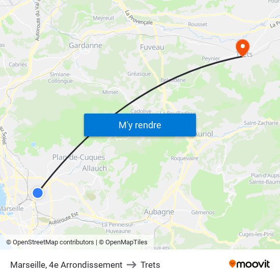 Marseille, 4e Arrondissement to Trets map