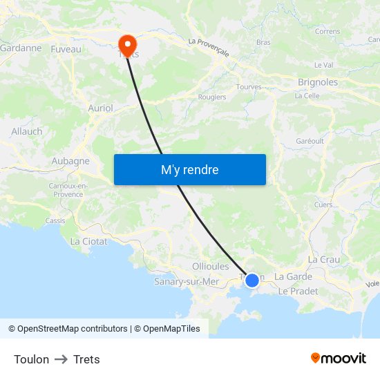 Toulon to Trets map