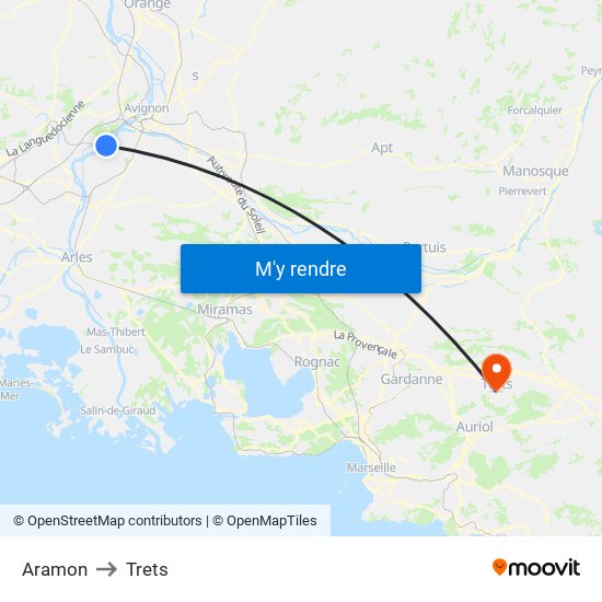 Aramon to Trets map