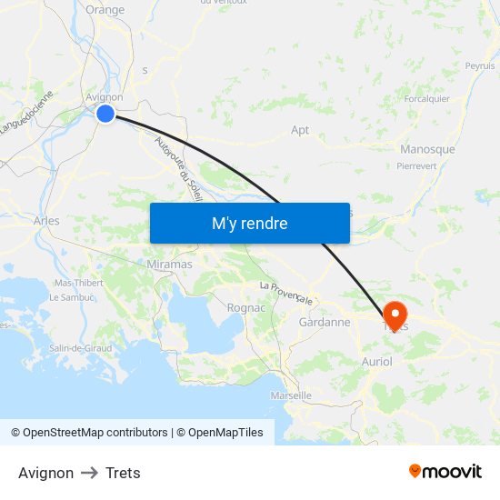 Avignon to Trets map