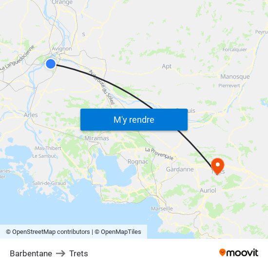 Barbentane to Trets map