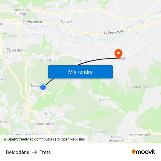 Belcodène to Trets map