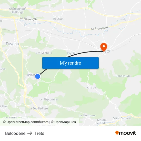 Belcodène to Trets map