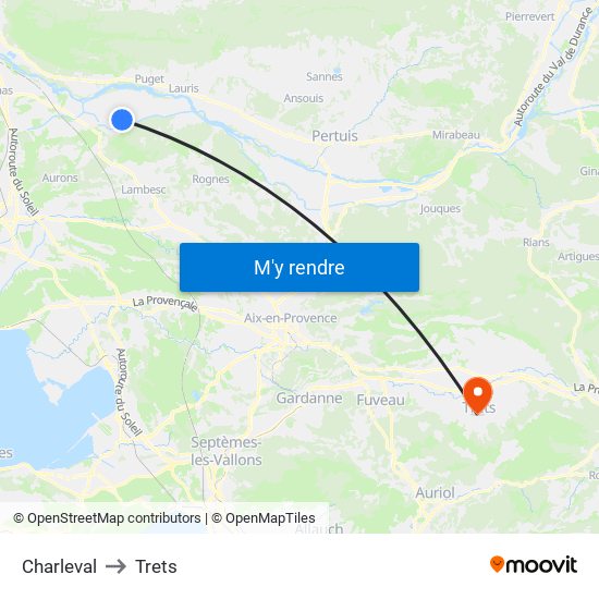 Charleval to Trets map