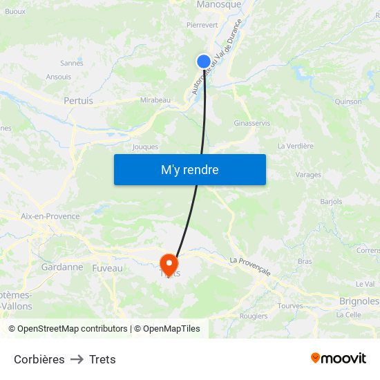 Corbières to Trets map