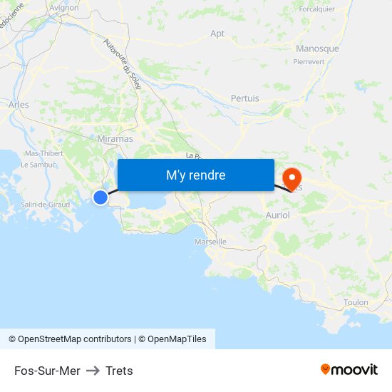 Fos-Sur-Mer to Trets map