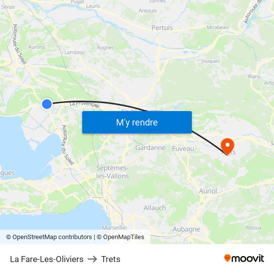 La Fare-Les-Oliviers to Trets map