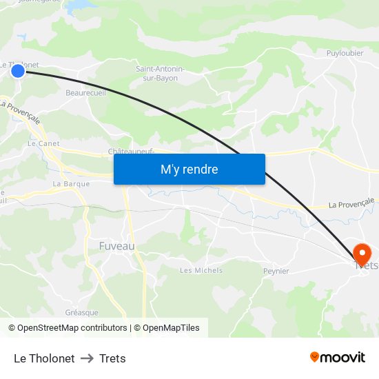 Le Tholonet to Trets map