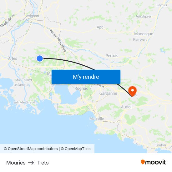 Mouriès to Trets map