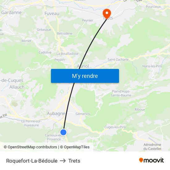 Roquefort-La-Bédoule to Trets map