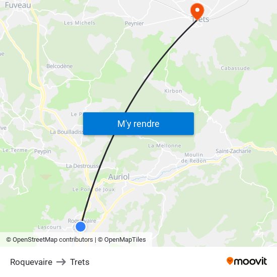 Roquevaire to Trets map