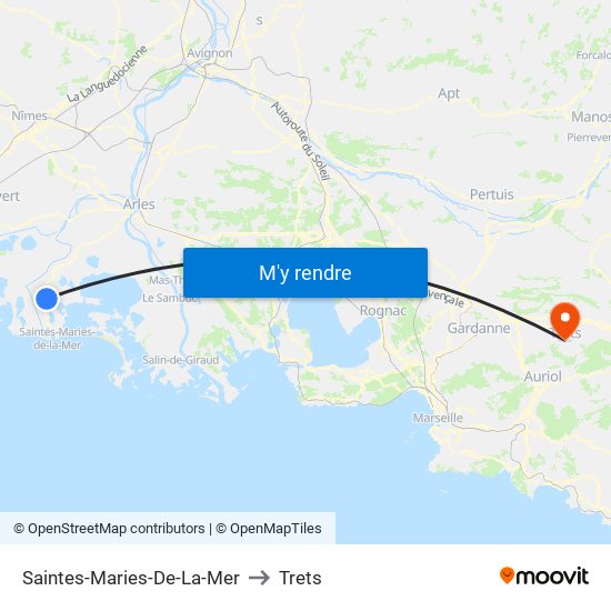 Saintes-Maries-De-La-Mer to Trets map