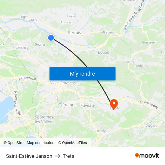 Saint-Estève-Janson to Trets map