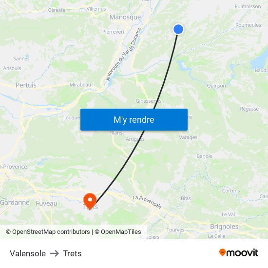 Valensole to Trets map