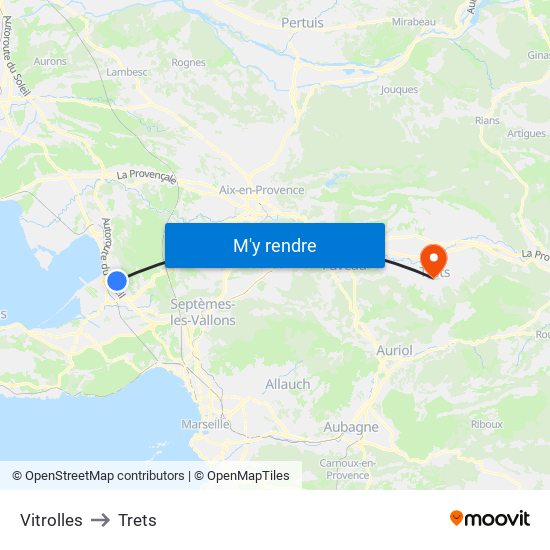 Vitrolles to Trets map