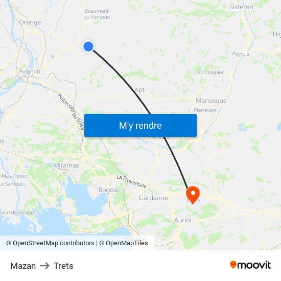 Mazan to Trets map