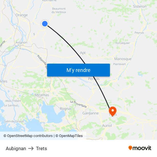 Aubignan to Trets map
