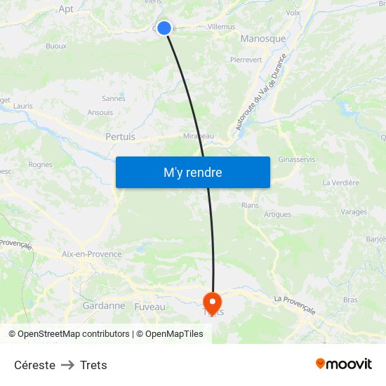 Céreste to Trets map