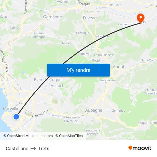 Castellane to Trets map