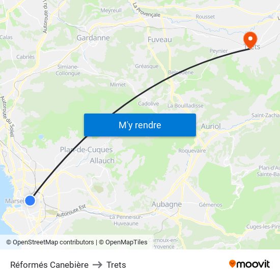 Réformés Canebière to Trets map
