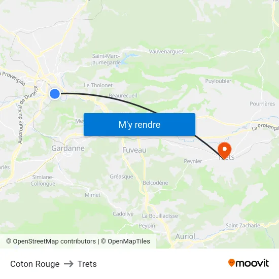 Coton Rouge to Trets map