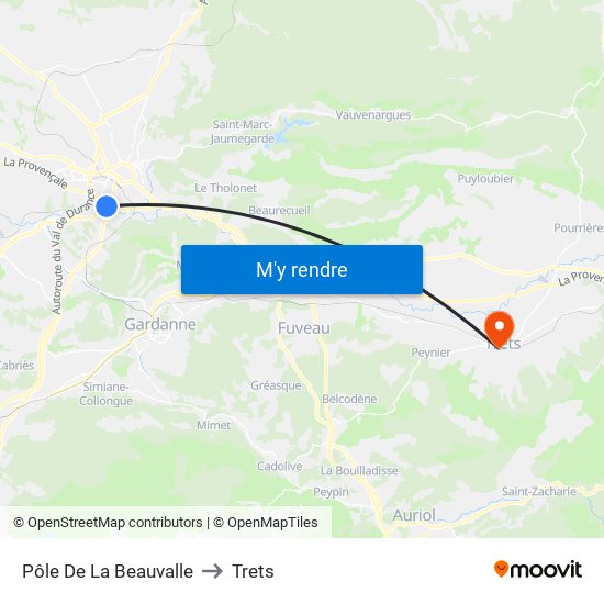 Pôle De La Beauvalle to Trets map