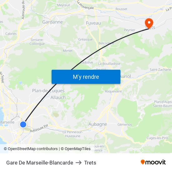 Gare De Marseille-Blancarde to Trets map
