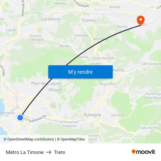 Métro La Timone to Trets map