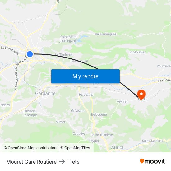 Mouret Gare Routière to Trets map