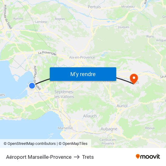 Aéroport Marseille-Provence to Trets map