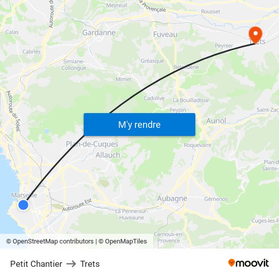 Petit Chantier to Trets map